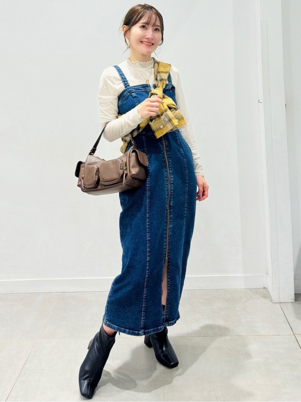 GU Japan Denim Front Zip Convertible Midi Dress | Blue